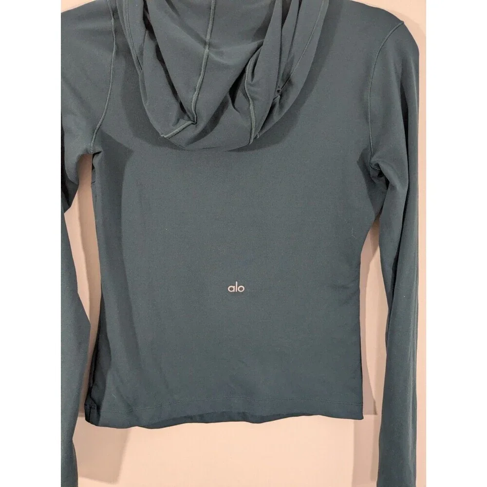 Alo Yoga Alosoft Hooded Runner Long Sleeve Top Green Size Small Gym Workout